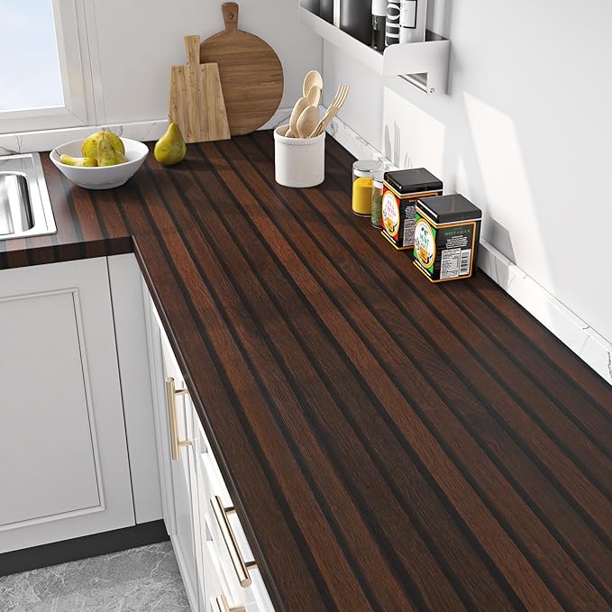 FunStick Brown Slats Wood Wallpaper Peel and Stick Removable Walnut Wood Contact Paper for Cabinets Peel and Stick Wood Slat Wall Panel Wallpaper for Bedroom Bathroom Accent Wall Waterproof 15.8"x80"
