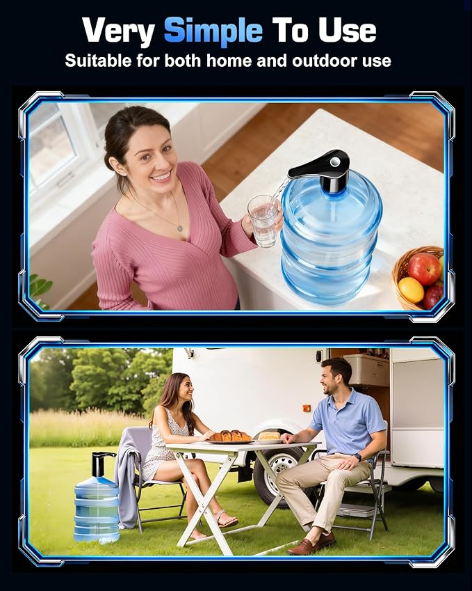 【Highest-Output】 Water Dispenser for 5 Gallon Jug, Electric USB C Water Pump Bottle Whisper-Quiet,Portable Automatic Drinking Jug Pump Rechargeable for Home Office Camping/World Cup Viewing Party