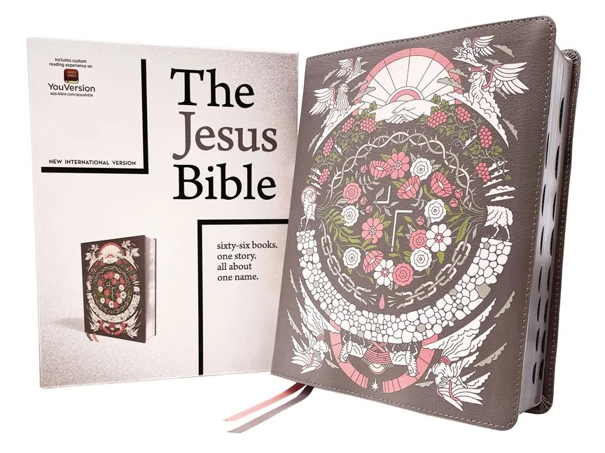 The Jesus Bible Artist Edition, Niv, (with Thumb Tabs to Help Locate the Books of the Bible), Leathersoft, Gray Floral, Thumb Indexed, Comfort Print - Imitation Leather