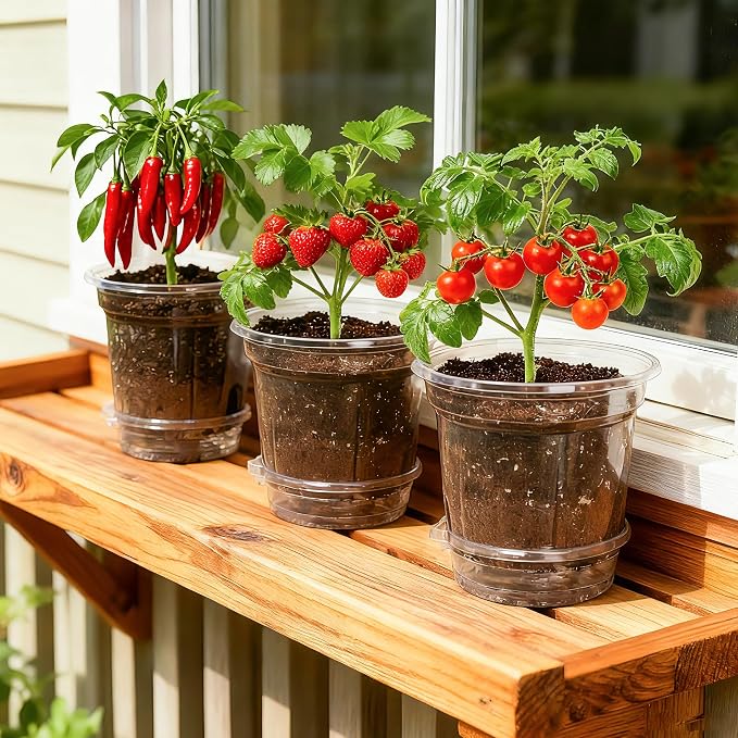 Bluepro Self Watering Pots for Indoor Plants, 6.5 Inch, 12-Pack | Clear Plastic, Reservoir Trays and Wicks, Up to 7-Day Water Supply, Root and Water-Level Visibility, Flexible, Reusable
