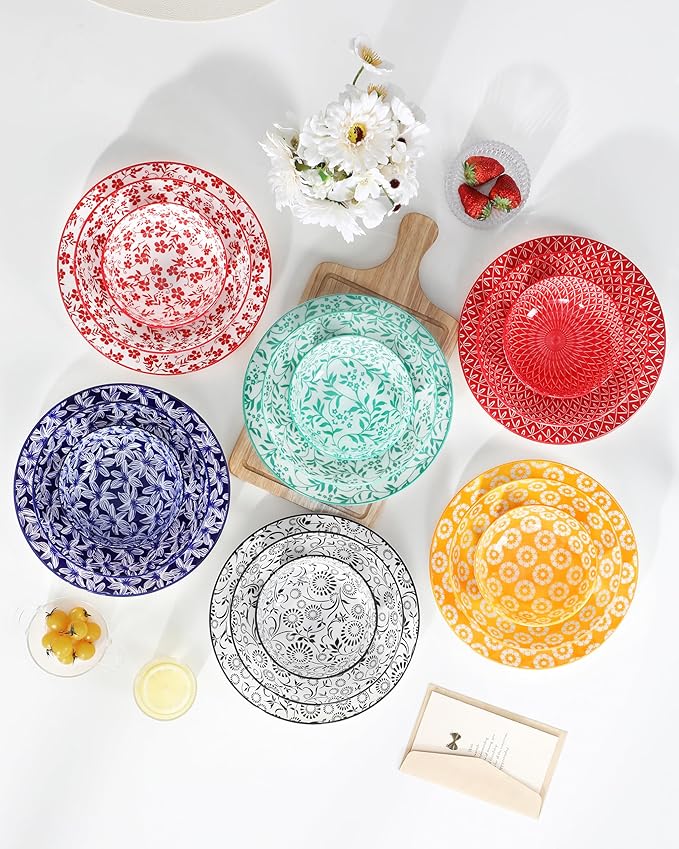 vancasso SELENE Plates and Bowls Set for 6, 24 Pieces Dinnerware Sets, Mircowave and Dishwasher Safe Dishes Set, Porcelain Muted Dinnerware