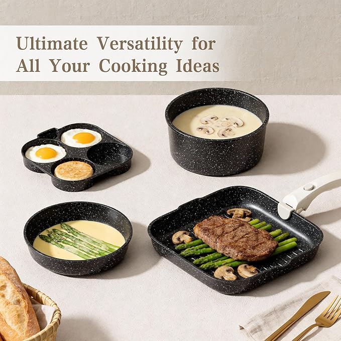 Pots and Pans Set - 19PCS Induction Cookware Set Detachable Handle Nonstick Kitchen Cookware Sets, Non-toxic Non-stick Cooking Set, Pot and Pan Set Removable Handle, Oven & Dishwasher Safe