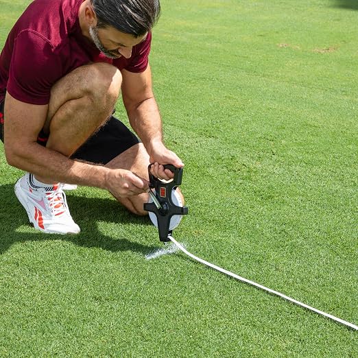 Champion Sports Open Reel Measuring Tapes – Durable Hand Crank with Metal Spike, Dual-Sided Feet & Meters, Perfect for Track & Field and Long Jump, 400 Feet/120 Meters