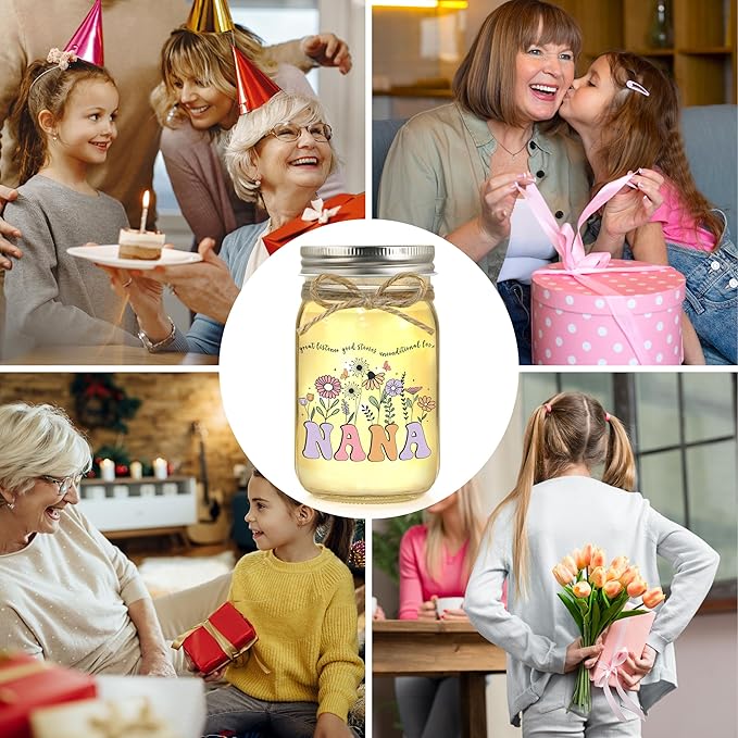 Nana Gifts for Mothers Day Birthday Christmas Valentines Day Gifts for Nana Mason Jar Night Light Home Decor