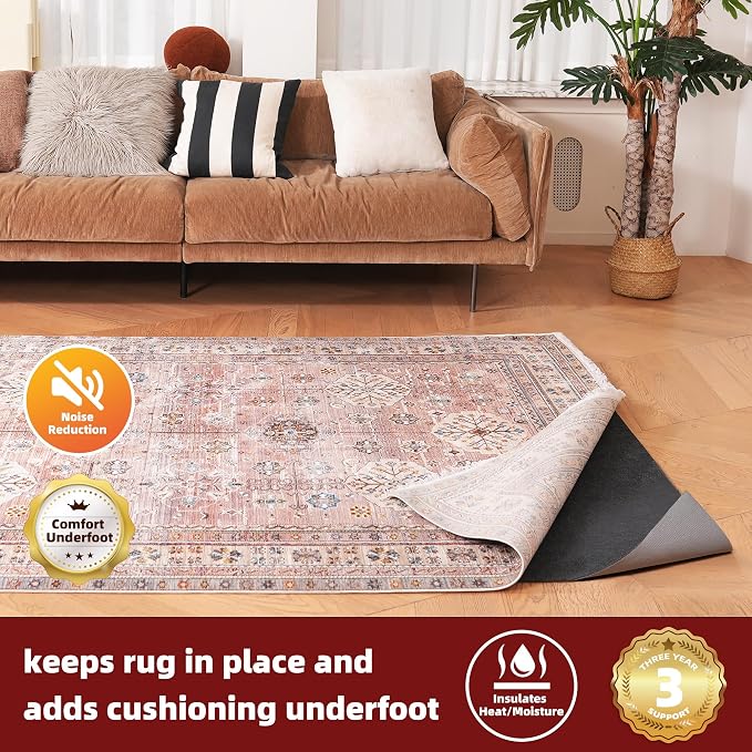 BAGAIL Felt and Natural Rubber Backing Rug Pads 3/8” Thick, 8 x 10 Ft Non Slip Carpet Gripper Keep Rugs in Place, Under Area Rug Protective Cushioned Pads, Carpet Runners, Hardwood Floors Protection