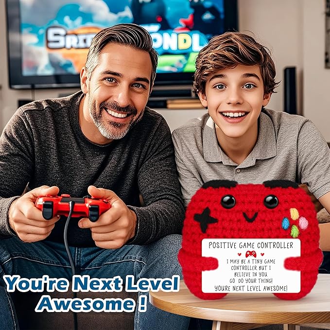 Busy Gaming Life Positive Crochet Controller Graduation Gifts for Son Daughter Mothers Day Birthday, Gamer Gift for Teen Boy Girl, Boy Room Decor, Handmade Gamer Game Controller for Teenage Boy Girl
