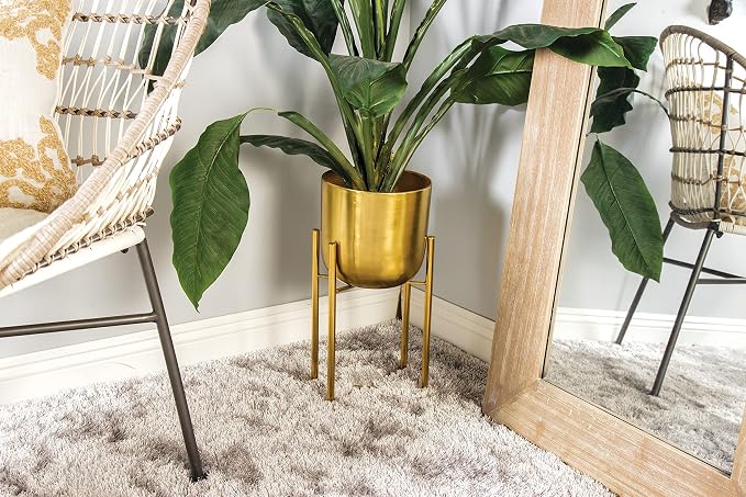 CosmoLiving by Cosmopolitan Metal Dome Planters, Set of 2, 19", 22"H, Gold | Large planter pots with removable plant stand indoor outdoor use, not watertight