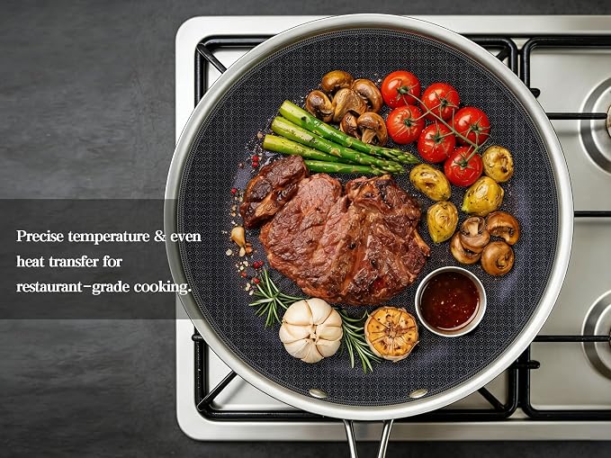 BRASA Nonstick Frying Pan 11.02-inch,Tri-Ply Stainless Steel Skillet,Honeycomb Ceramic Coating, Induction & All Cooktop Compatible,Dishwasher safe (PFOS, PFOA Free)(11.02 in+5.9 in trivet)