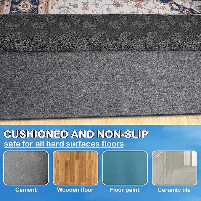 Non-Slip Rug Pads 10 x 14 ft, 100% Waterproof Extra Large Area Rugs Non Skid Rug Pad for All Floors and Finishes Durable Hardwood Floor Protective Felt Keeps Rugs in Place, Safe and Secure