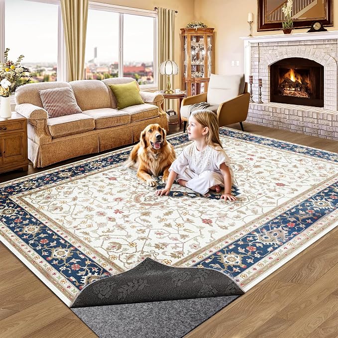 Non-Slip Rug Pads 1/4” Thick, 5x8Ft Waterproof Rugs Non Skid Rug Pad for All Floors and Finishes Durable Hardwood Floor Protective Felt Keeps Rugs in Place, Safe and Secure