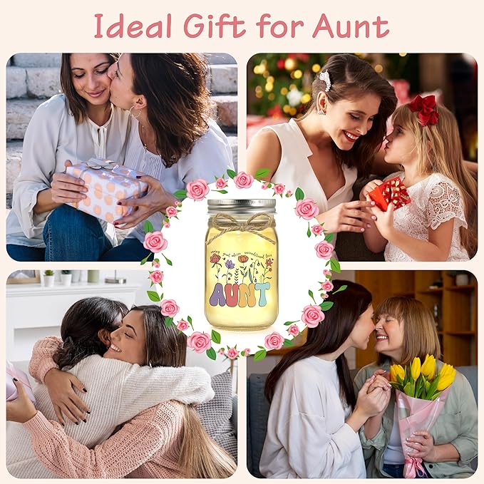 Aunt Gifts for Aunt Mothers Day Birthday Christmas Valentines Day Gifts for Auntie Mason Jar Night Light Home Decor