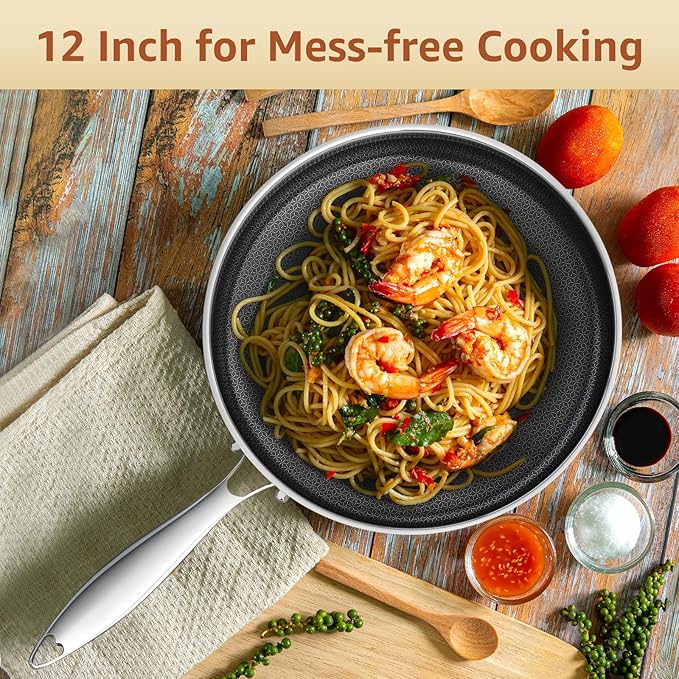 LOLYKITCH Frying Pan Set Nonstick, 8/10/12 Inch Stainless Steel Cookware Set Skillet with Detachable Handle, Induction & Oven Safe, Professional Non-Toxic PFOA Free Pans for Everyday Cooking