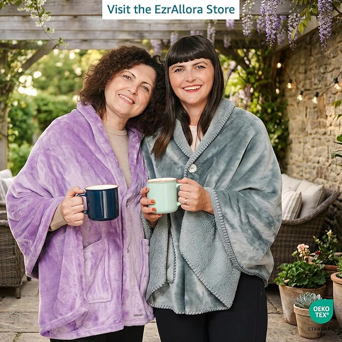 EzrAllora Premium Double Layer Wearable Blanket for Women - Easy On Easy Off No Sleeves - Drape and Go - Gifts for Elderly (Burgundy)