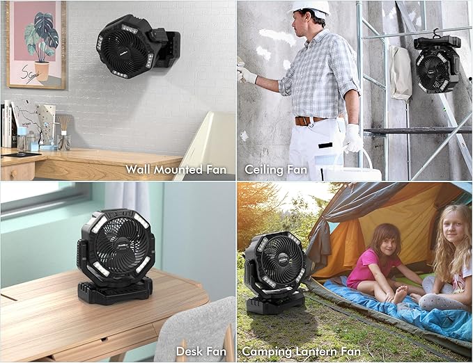 40000mAh Battery Operated Camping Fan, Rechargeable Fan High Velocity, Portable Fan With Remote & Timer - Battery Powered Fan for Car Travel RV Camping Gear Hurricane Emergency Power Outage Essentials