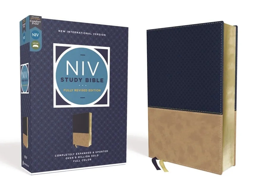 NIV Study Bible, Fully Revised Edition, Leathersoft, Navy/Tan, Red Letter, Comfort Print - Imitation Leather