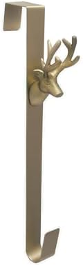 Ivyline Christmas Deer Wreath Hanger in Brass - Door and Wall Festive Decoration - Holiday Seasonal Holder - H38 x W3 cm
