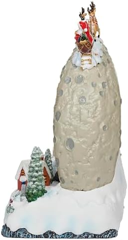 Roman LED Musical Santa Over Moon Village, 11.7" Amusments, Rotating Kids Scene, Lighted Christmas Village Décor, USB or Battery Operated
