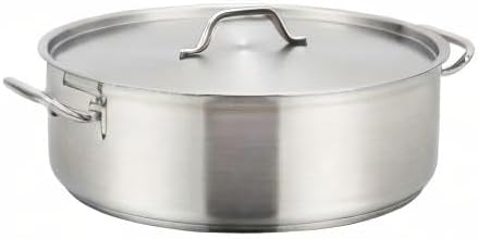 Winco 30 qt Stainless Steel Brazier with Lid | Made from extra-heavyweight 6mm thick 3003 aluminum, Great for Braising, Simmering, Batch Cooking and Restaurant Kitchens