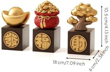 3 Pieces Rotating Ornaments with Pedestal Prosperity Tabletop Tree Miniature Metal Ingot Figurine for Office Desk, Color to 1, Small