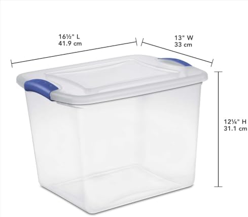 4 Pack 27 Quart Clear Medium Latching Storage Bins, Stackable Plastic Containers With Color-Accented Latches, BPA-Free Organizers For Closet Shelving, Household Items & Dorm Use