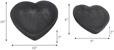 Set of 2 Wooden Decorative Bowls – Accent Bowl Set for Everyday Display, Coffee Table or Entryway Styling – Heart Shape Design for Soft, Sculptural Impact, Home Decor – 10" & 8", Black