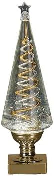 Roman, 14" H Lighted Swirl Christmas Tree with Gold and Silver Spiral, Confetti Lite Holiday Decoration, LED Lighted Tabletop Tree, USB Powered Glitter Swirl Display