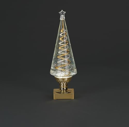 Roman, 14" H Lighted Swirl Christmas Tree with Gold and Silver Spiral, Confetti Lite Holiday Decoration, LED Lighted Tabletop Tree, USB Powered Glitter Swirl Display
