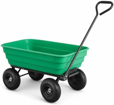 Heavy-Duty 1200 lb 6 Cu.Ft. Garden Dump Cart with 4-Wheel All-Terrain Design, 180° Pivot Handle & Quick-Release Tipping – Green Bucket with Black Iron Frame