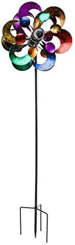 Plow & Hearth Solar Gala Wind Spinner - Enchanting 7ft Multicolor 4-Blade Wind Art | 24"x20.75"x84" | Integrated Solar Panels | LED Lights | Mesmerizing Garden Display