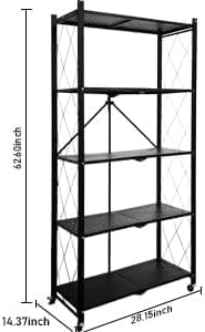 2 Folding Shelves 5 Tier Collapsible Shelf 550LBS Folding Metal Rack Shelving with Wheels Heavy Duty No Assembly for Home Kitchen Office