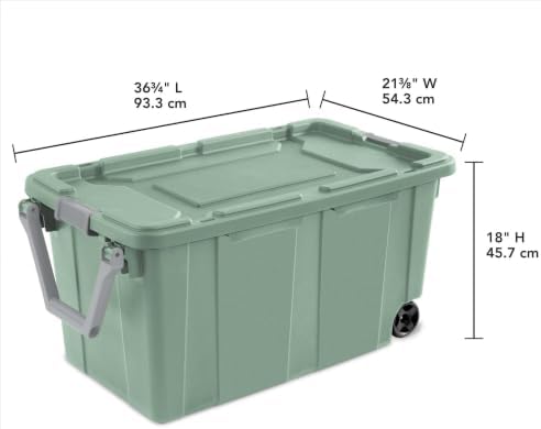 2-Pack 40 Gallon Wheeled Storage Bins With Latching Lids And Pull Handles, Heavy-Duty Rolling Totes For Garage Moving And Organization, Green