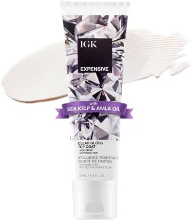 IGK Expensive Clear Gloss Top Coat, High Shine Hair Gloss Treatment, 4.2 Oz