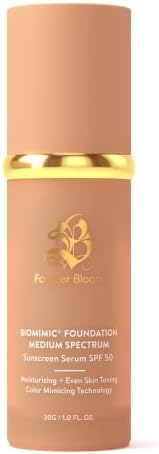 Bio Mimic Foundation Medium Spectrum by Forever Bloom; Protecting from Sun with SPF50; Foundation for Gym, Sports, Dancing Makeup for Mature & Sensitive Skin, Natural Finish Made in USA