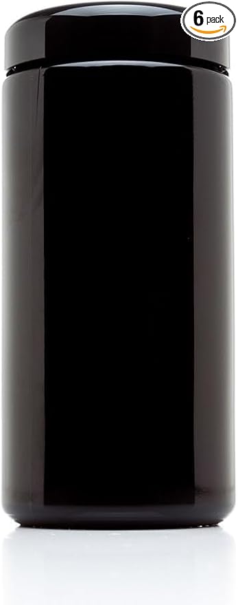 Infinity Jars, 1 L (34 fl oz) Pack 6, Premium Airtight Ultraviolet Glass Jar Smell Proof, Antistatic, Light Blocking Container for Herbs, Coffee, Tea & Spices Durable, Travel-Friendly Storage