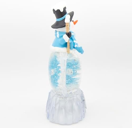 Roman 9.5" Lighted Swirl Snowman with Rotating Snowflake – LED Glitter Lantern, Holiday Tabletop Decoration, Winter Christmas Décor