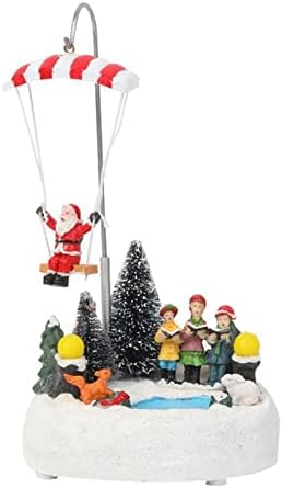 TRUSTTWO Resin Rotating Christmas Village House Statue Lighted Music Snow Village Desk Ornaments New Year 2022 Christmas Decoration The New