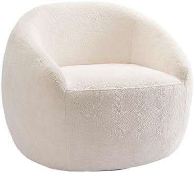 COSIEST Oversized Swivel Accent Chair, 360 Rotation, White Boucle