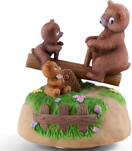 AIDLNS Bear's Sunshine Seesaw - Handcrafted Resin Bear Music Box with Rotating Base & Moving Seesaw, Plays You are My Sunshine – Collectible Figurine Gift for Kids, Family & Home Decor