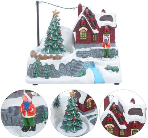 HOMSFOU Christmas Music Box Snow House with Rotating Tree and Lights