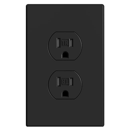 AIDA 1 Pack Matte Black Standard Duplex Electrical Wall Receptacle Outlet, 15A 125V, 2 Pole 3 Wire, Tamper Resistant, NEMA 5-15R, Self-Grounding, Wall Plate Included, UL Listed