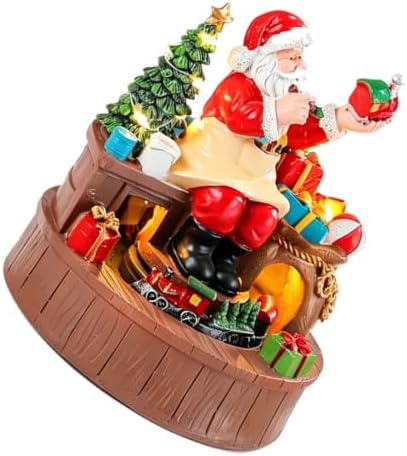 BESPORTBLE Resin Santa Claus Musical Box with LED Lights and Rotating Train