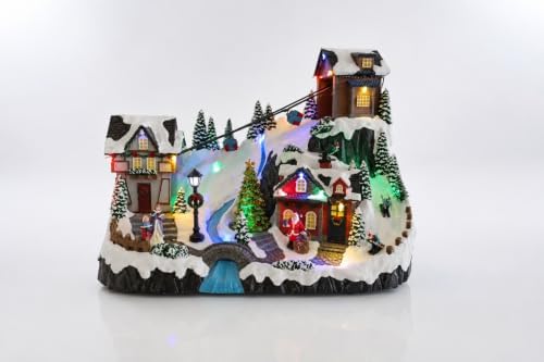 Animated Christmas Village Animated Ski Lift Resort, LED Lights, Spinning Tree