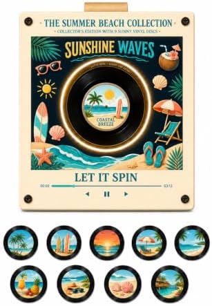 Christmas Mini Vinyl Player with 9 Records, NFC Fridge Magnet (G1PC)