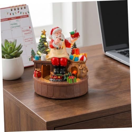 BESPORTBLE Resin Santa Claus Musical Box with LED Lights and Rotating Train