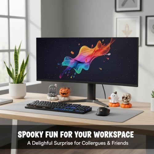 Halloween Rotating Resin Figurine, Spinning Pumpkin Ghost Skeleton Desktop Decoration, Cute Halloween Tabletop Decor for Home Office Party Tiered Tray Display