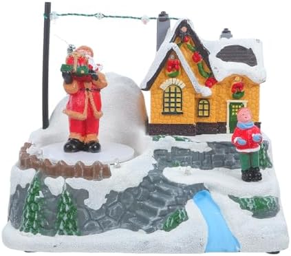 Operitacx Snow House Music Box Light up Resin Christmas Village Centerpiece