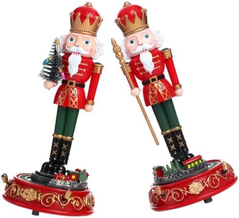 2pcs Christmas Nutcracker Figurine Ornament , Musical Rotating Plastic