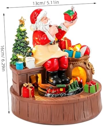 Kichvoe Santa Resin Music Box with Rotating Train Figurine and LED Warm Light, Battery Operated Christmas Musical Decoration for Indoor Holiday Setting and Family Gatherings