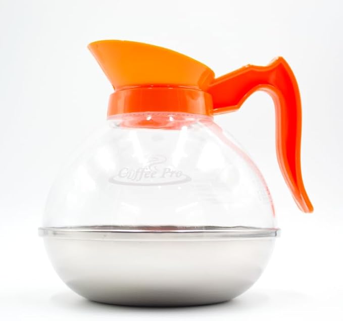1 Pack Commercial Coffee Decanter 64oz 1.8L 12 Cup (Orange), Polycarbonate Plastic Body with Stainless Steel Bottom & Ergonomic Handle, Perfect for Serving Coffee at various commercial occasions