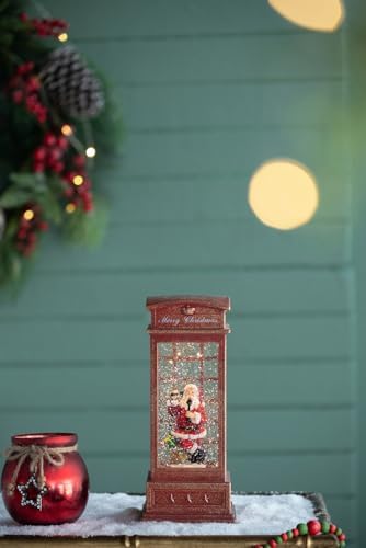 Christmas Water Spinning Santa Phone Booth Decor: Lighted Holiday Table Centerpiece with Rotating Santa Figure - Festive Home Display for Christmas Collections & Seasonal Traditions